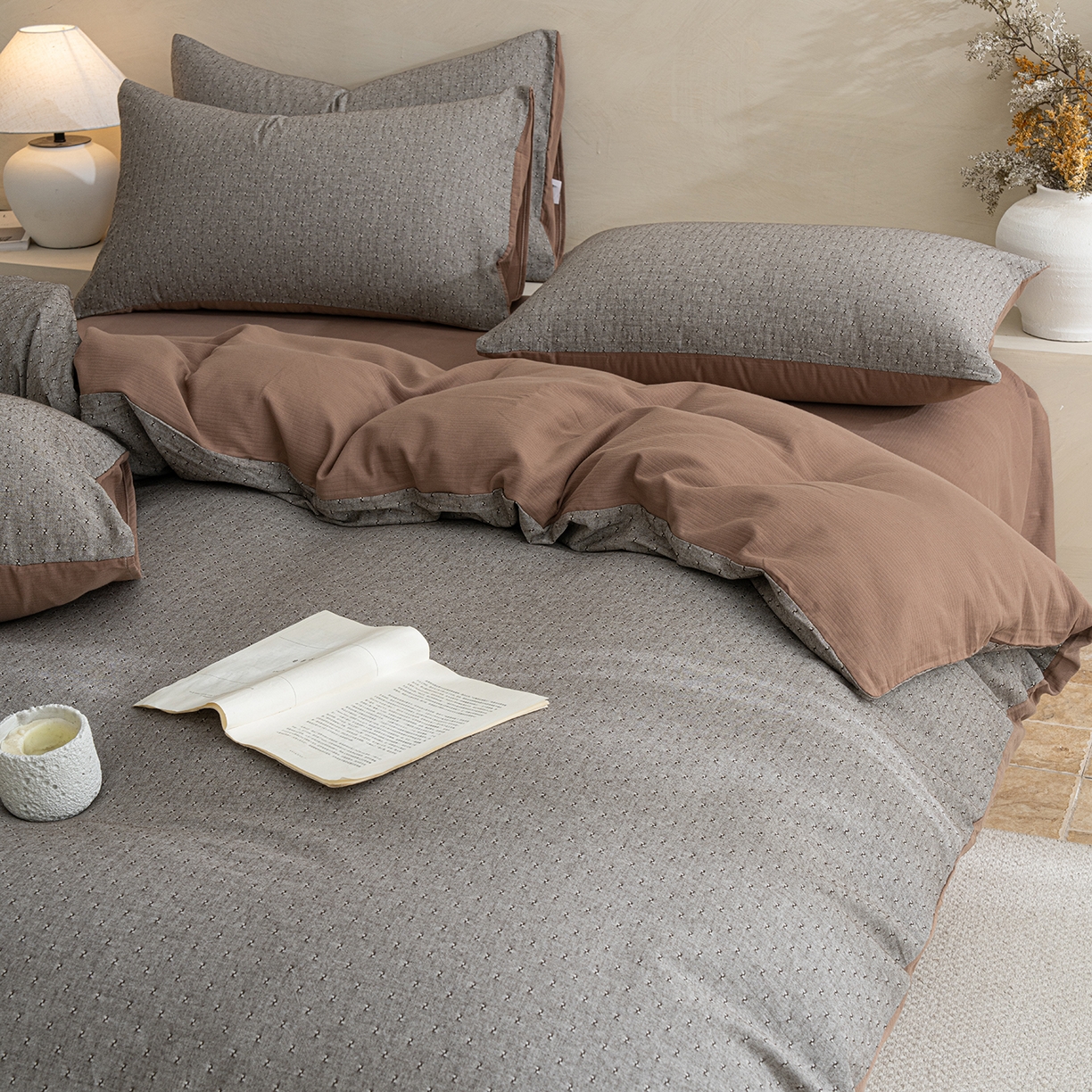 91家纺网 家纺一手货源 找家纺 小叮当家纺仓储工厂店 2025新款提供买家秀爆款花型不断货棉麻提花全棉纯棉磨毛四件套-云缦 云缦·棕