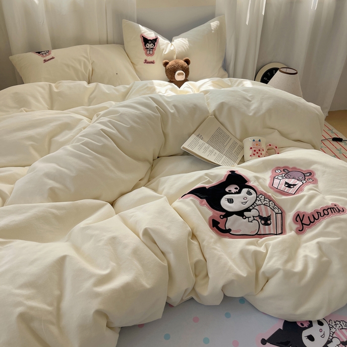 91家纺网 家纺一手货源 找家纺 小叮当家纺仓储工厂店 2025新款提供买家秀爆款花型不断货三丽鸥绣花全棉纯棉磨毛卡通四件套 甜筒库洛米-米