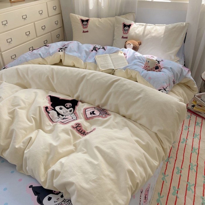 91家纺网 家纺一手货源 找家纺 小叮当家纺仓储工厂店 2025新款提供买家秀爆款花型不断货三丽鸥绣花全棉纯棉磨毛卡通四件套 甜筒库洛米-米