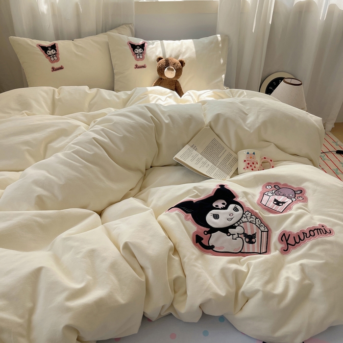 91家纺网 家纺一手货源 找家纺 小叮当家纺仓储工厂店 2025新款提供买家秀爆款花型不断货三丽鸥绣花全棉纯棉磨毛卡通四件套 甜筒库洛米-米