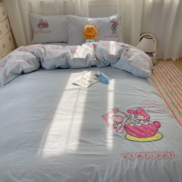 91家纺网 家纺一手货源 找家纺 小叮当家纺仓储工厂店 2025新款提供买家秀爆款花型不断货三丽鸥绣花全棉纯棉磨毛卡通四件套 美乐蒂乐园-兰