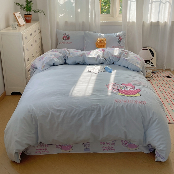 91家纺网 家纺一手货源 找家纺 小叮当家纺仓储工厂店 2025新款提供买家秀爆款花型不断货三丽鸥绣花全棉纯棉磨毛卡通四件套 美乐蒂乐园-兰