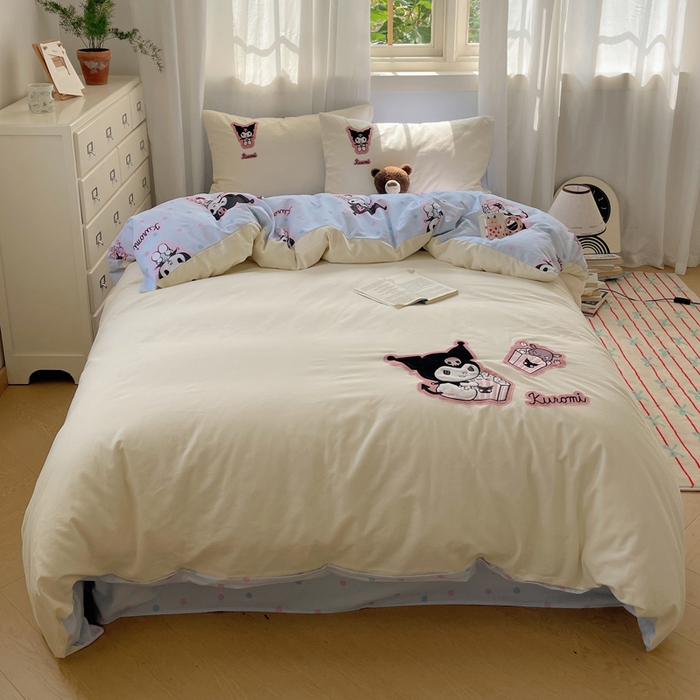 91家纺网 家纺一手货源 找家纺 小叮当家纺仓储工厂店 2025新款提供买家秀爆款花型不断货三丽鸥绣花全棉纯棉磨毛卡通四件套 甜筒库洛米-米