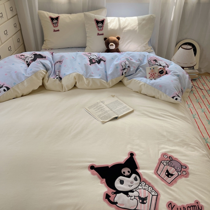 91家纺网 家纺一手货源 找家纺 小叮当家纺仓储工厂店 2025新款提供买家秀爆款花型不断货三丽鸥绣花全棉纯棉磨毛卡通四件套 甜筒库洛米-米