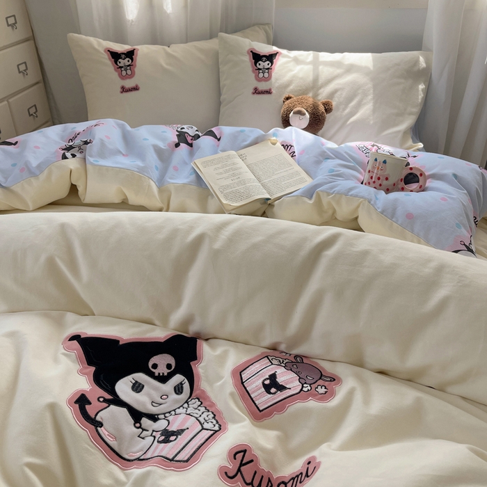 91家纺网 家纺一手货源 找家纺 小叮当家纺仓储工厂店 2025新款提供买家秀爆款花型不断货三丽鸥绣花全棉纯棉磨毛卡通四件套 甜筒库洛米-米