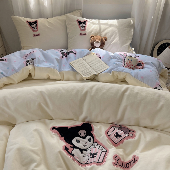 91家纺网 家纺一手货源 找家纺 小叮当家纺仓储工厂店 2025新款提供买家秀爆款花型不断货三丽鸥绣花全棉纯棉磨毛卡通四件套 甜筒库洛米-米