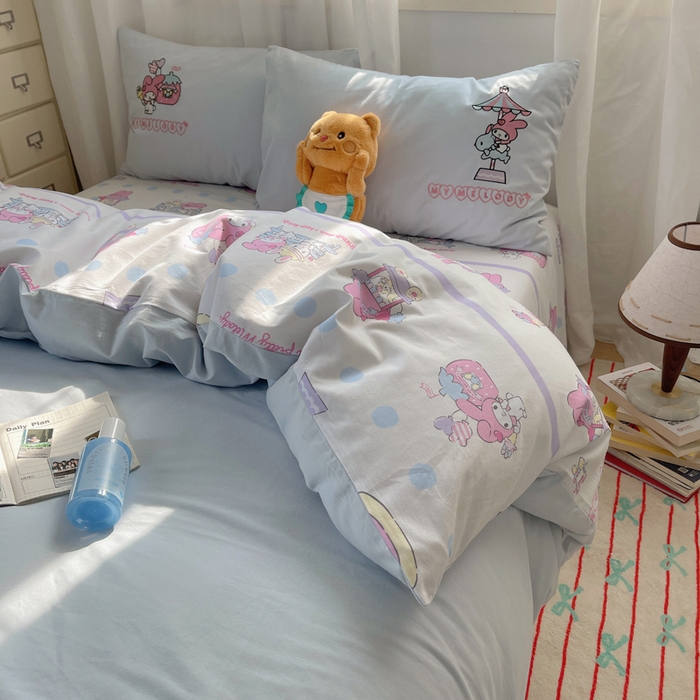 91家纺网 家纺一手货源 找家纺 小叮当家纺仓储工厂店 2025新款提供买家秀爆款花型不断货三丽鸥绣花全棉纯棉磨毛卡通四件套 美乐蒂乐园-兰