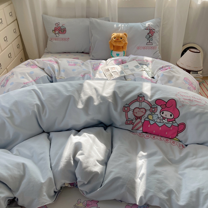 91家纺网 家纺一手货源 找家纺 小叮当家纺仓储工厂店 2025新款提供买家秀爆款花型不断货三丽鸥绣花全棉纯棉磨毛卡通四件套 美乐蒂乐园-兰