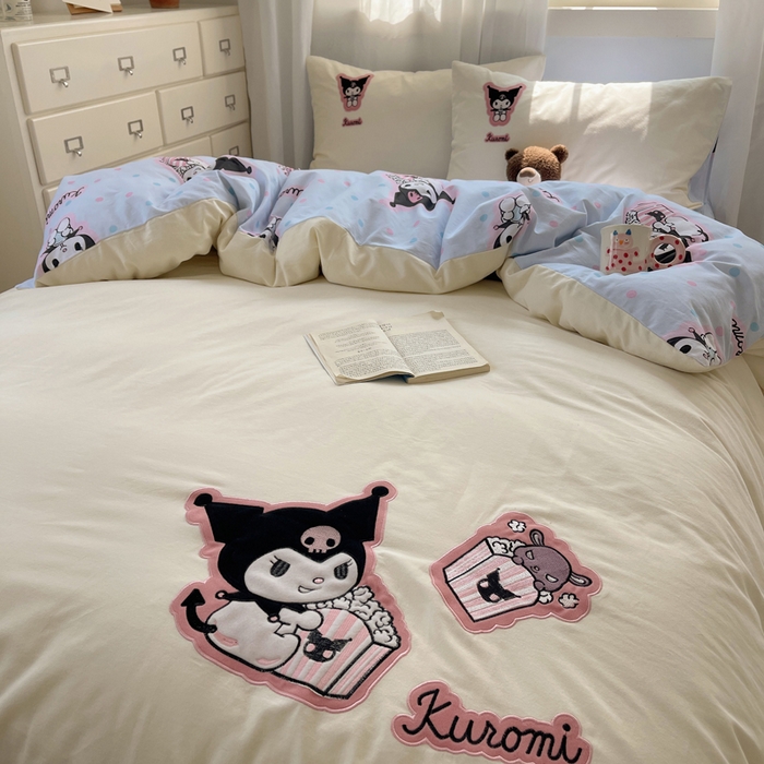 91家纺网 家纺一手货源 找家纺 小叮当家纺仓储工厂店 2025新款提供买家秀爆款花型不断货三丽鸥绣花全棉纯棉磨毛卡通四件套 甜筒库洛米-米