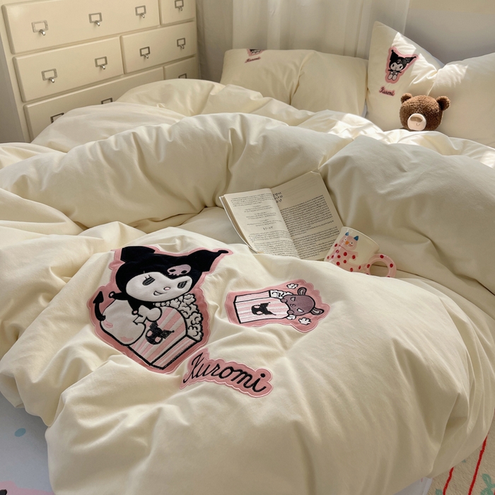 91家纺网 家纺一手货源 找家纺 小叮当家纺仓储工厂店 2025新款提供买家秀爆款花型不断货三丽鸥绣花全棉纯棉磨毛卡通四件套 甜筒库洛米-米