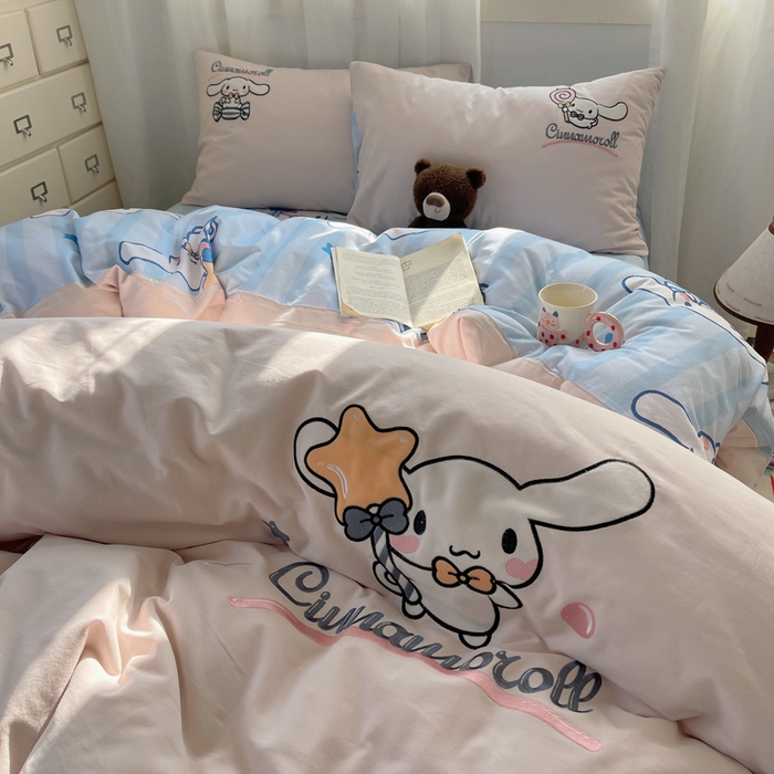 91家纺网 家纺一手货源 找家纺 小叮当家纺仓储工厂店 2025新款提供买家秀爆款花型不断货三丽鸥绣花全棉纯棉磨毛卡通四件套 星愿玉桂狗-粉