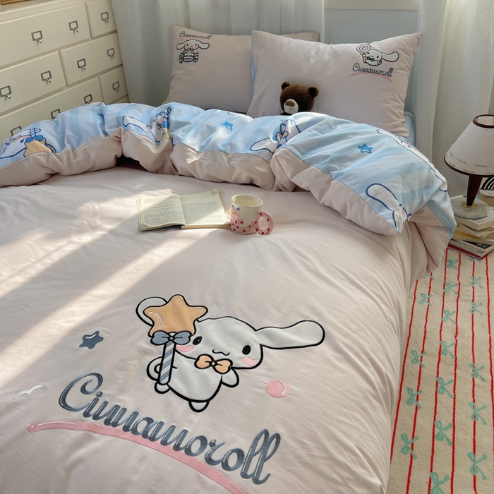 91家纺网 家纺一手货源 找家纺 小叮当家纺仓储工厂店 2025新款提供买家秀爆款花型不断货三丽鸥绣花全棉纯棉磨毛卡通四件套 星愿玉桂狗-粉