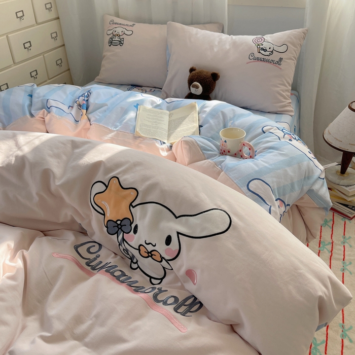 91家纺网 家纺一手货源 找家纺 小叮当家纺仓储工厂店 2025新款提供买家秀爆款花型不断货三丽鸥绣花全棉纯棉磨毛卡通四件套 星愿玉桂狗-粉