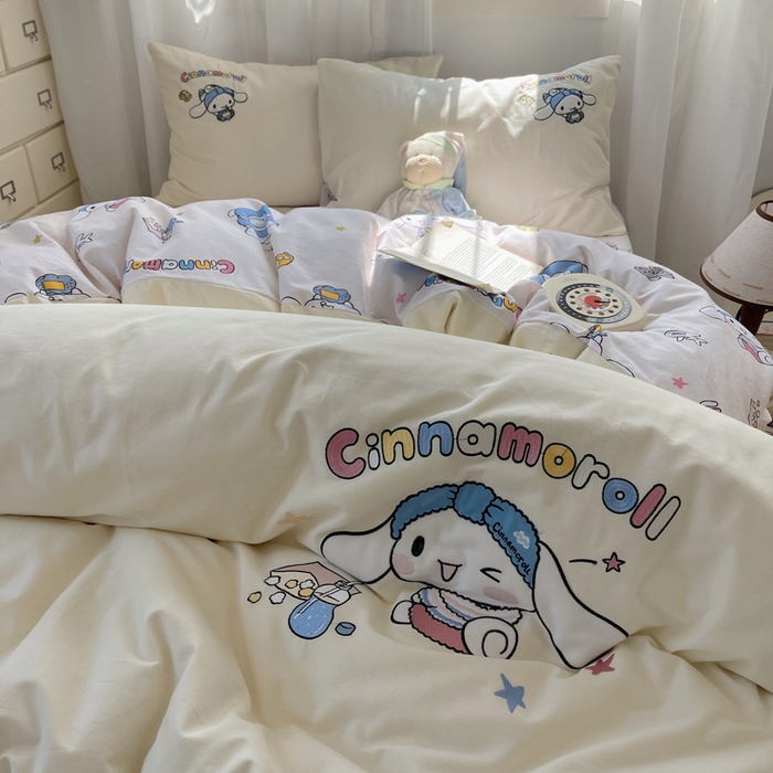 91家纺网 家纺一手货源 找家纺 小叮当家纺仓储工厂店 2025新款提供买家秀爆款花型不断货三丽鸥绣花全棉纯棉磨毛卡通四件套 撒娇玉桂狗-米