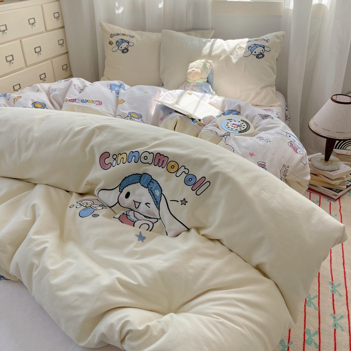 91家纺网 家纺一手货源 找家纺 小叮当家纺仓储工厂店 2025新款提供买家秀爆款花型不断货三丽鸥绣花全棉纯棉磨毛卡通四件套 撒娇玉桂狗-米