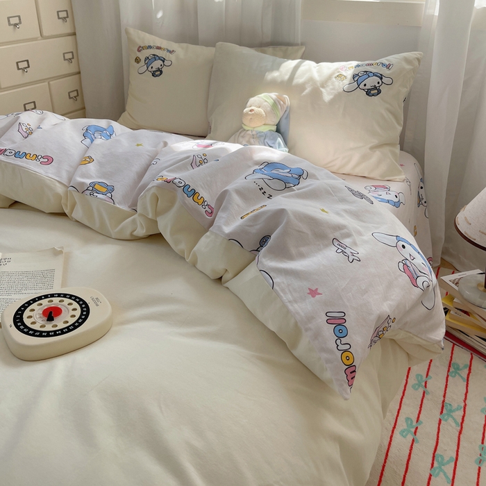91家纺网 家纺一手货源 找家纺 小叮当家纺仓储工厂店 2025新款提供买家秀爆款花型不断货三丽鸥绣花全棉纯棉磨毛卡通四件套 撒娇玉桂狗-米