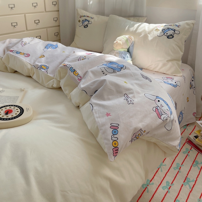 91家纺网 家纺一手货源 找家纺 小叮当家纺仓储工厂店 2025新款提供买家秀爆款花型不断货三丽鸥绣花全棉纯棉磨毛卡通四件套 撒娇玉桂狗-米