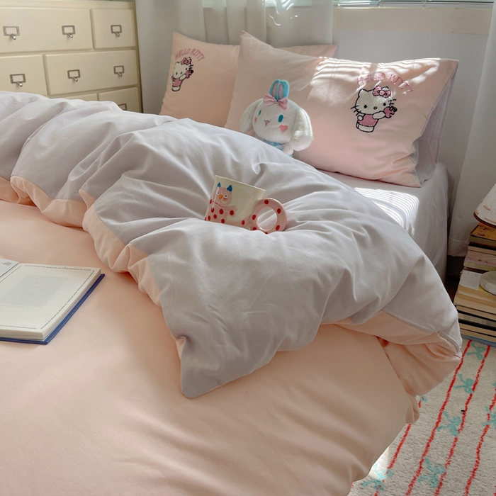 91家纺网 家纺一手货源 找家纺 小叮当家纺仓储工厂店 2025新款提供买家秀爆款花型不断货三丽鸥绣花全棉纯棉磨毛卡通四件套 甜心kitty