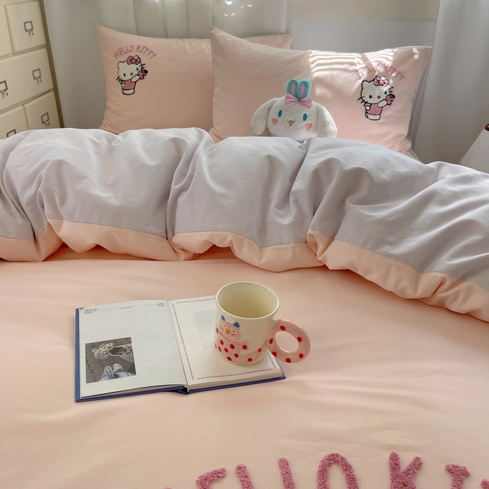 91家纺网 家纺一手货源 找家纺 小叮当家纺仓储工厂店 2025新款提供买家秀爆款花型不断货三丽鸥绣花全棉纯棉磨毛卡通四件套 甜心kitty