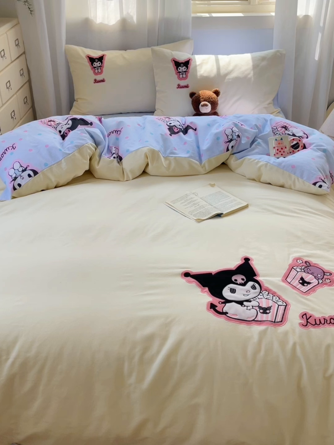 91家纺网 家纺一手货源 找家纺 小叮当家纺仓储工厂店 2025新款提供买家秀爆款花型不断货三丽鸥绣花全棉纯棉磨毛卡通四件套 甜筒库洛米-米