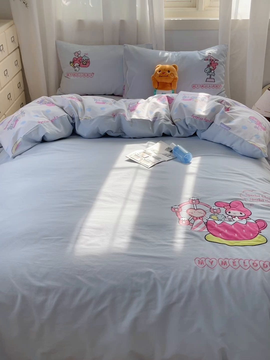 91家纺网 家纺一手货源 找家纺 小叮当家纺仓储工厂店 2025新款提供买家秀爆款花型不断货三丽鸥绣花全棉纯棉磨毛卡通四件套 美乐蒂乐园-兰