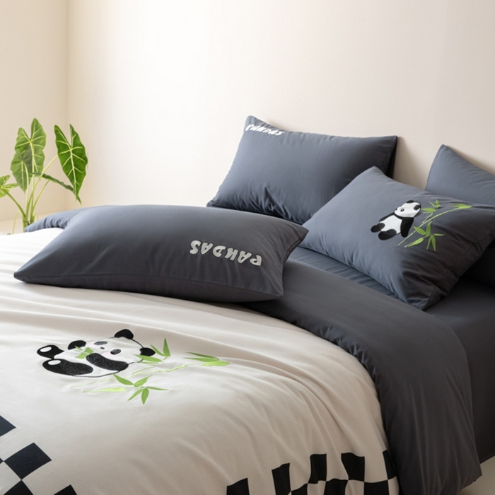 91家纺网 家纺一手货源 找家纺 小叮当家纺仓储工厂店 2025新款提供买家秀爆款花型不断货全棉纯棉磨毛四件套大版定位印加绣 害羞团子