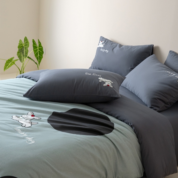 91家纺网 家纺一手货源 找家纺 小叮当家纺仓储工厂店 2025新款提供买家秀爆款花型不断货全棉纯棉磨毛四件套大版定位印加绣 波点派对