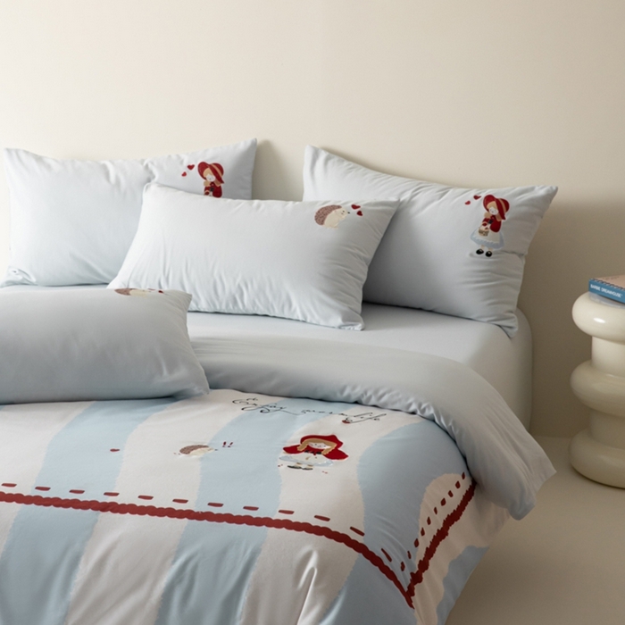 91家纺网 家纺一手货源 找家纺 小叮当家纺仓储工厂店 2025新款提供买家秀爆款花型不断货全棉纯棉磨毛四件套大版定位印加绣 小红帽