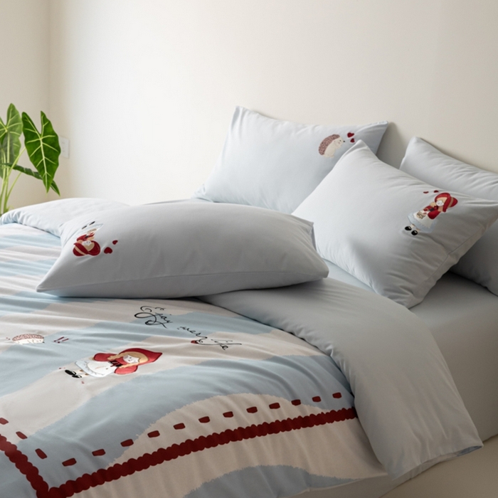 91家纺网 家纺一手货源 找家纺 小叮当家纺仓储工厂店 2025新款提供买家秀爆款花型不断货全棉纯棉磨毛四件套大版定位印加绣 小红帽