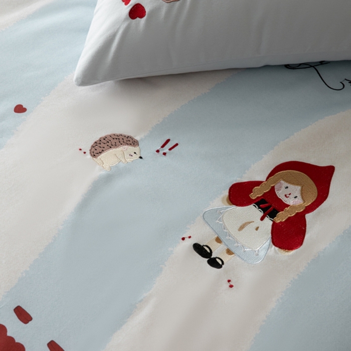 91家纺网 家纺一手货源 找家纺 小叮当家纺仓储工厂店 2025新款提供买家秀爆款花型不断货全棉纯棉磨毛四件套大版定位印加绣 小红帽