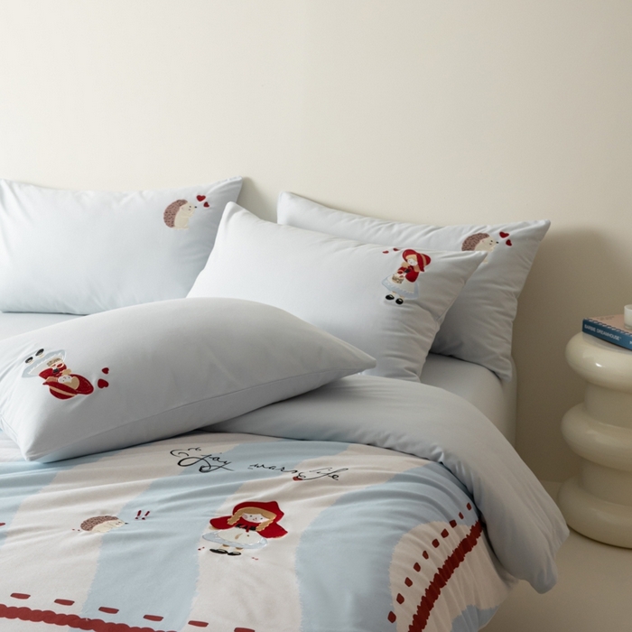 91家纺网 家纺一手货源 找家纺 小叮当家纺仓储工厂店 2025新款提供买家秀爆款花型不断货全棉纯棉磨毛四件套大版定位印加绣 小红帽