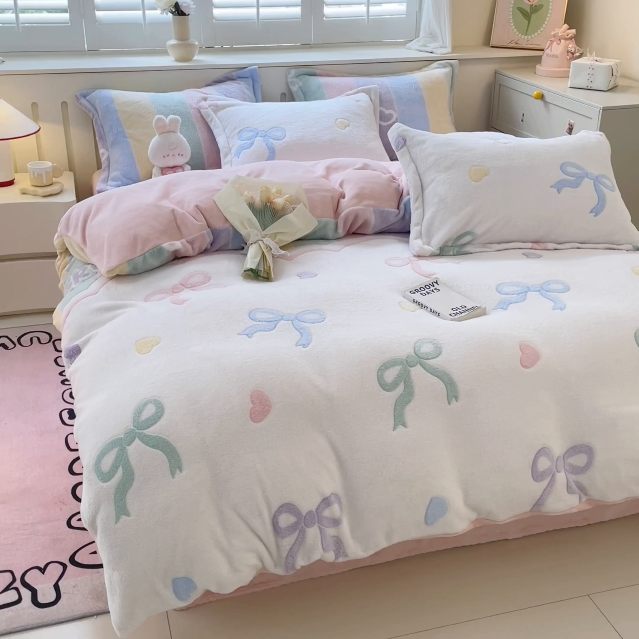 91家纺网 家纺一手货源 找家纺 沐慕 2025新款A类200g加厚雪花绒180g牛奶绒四件套 彩虹