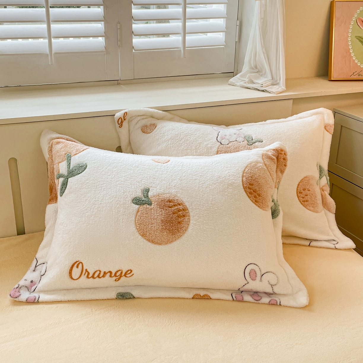 91家纺网 家纺一手货源 找家纺 沐慕 2025新款A类200g加厚雪花绒180g牛奶绒四件套 小橘子