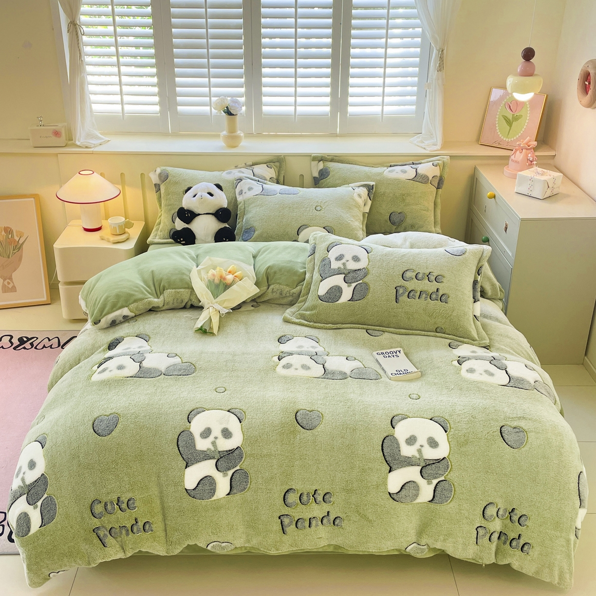 91家纺网 家纺一手货源 找家纺 沐慕 2025新款A类200g加厚雪花绒180g牛奶绒四件套 熊猫伙伴