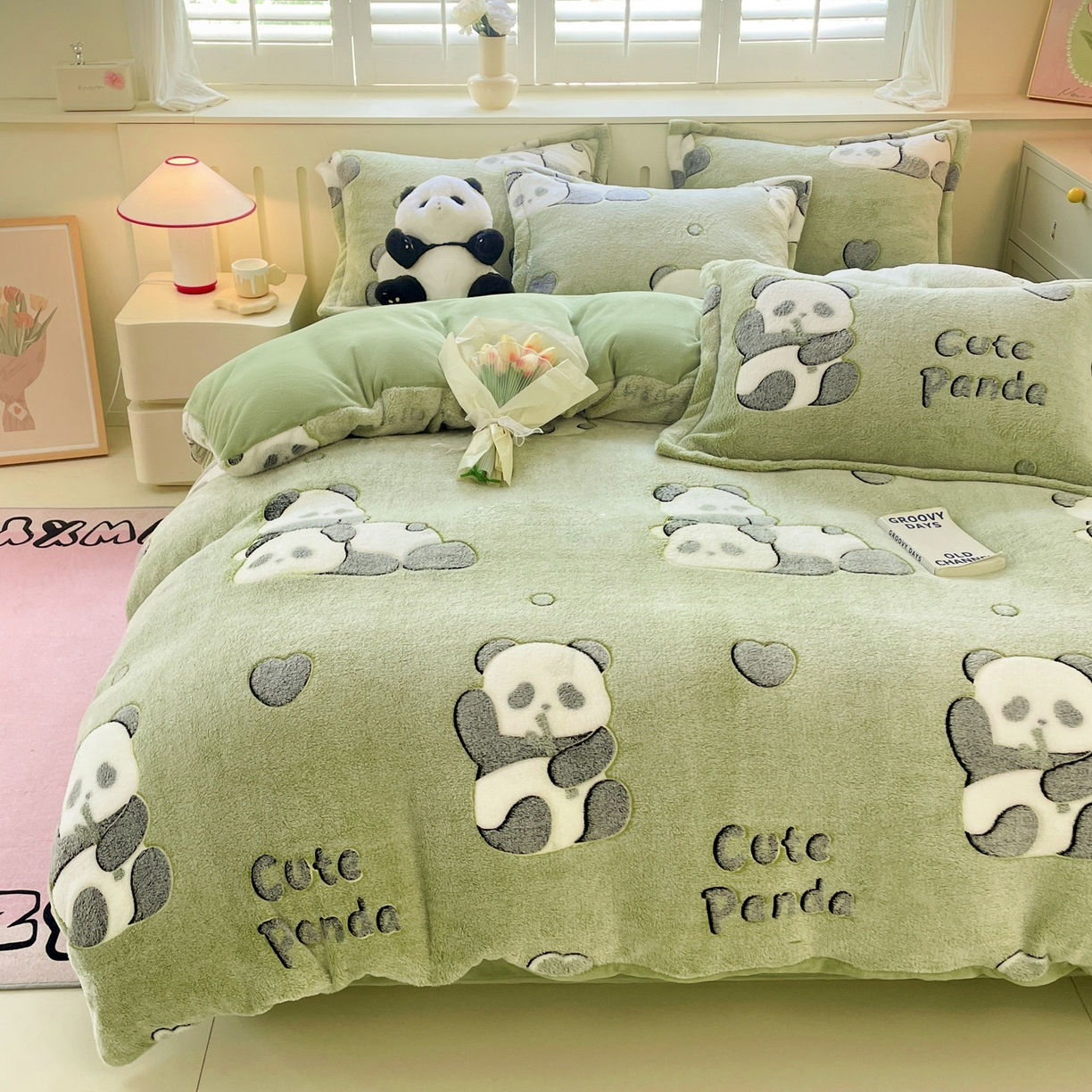 91家纺网 家纺一手货源 找家纺 沐慕 2025新款A类200g加厚雪花绒180g牛奶绒四件套 熊猫伙伴