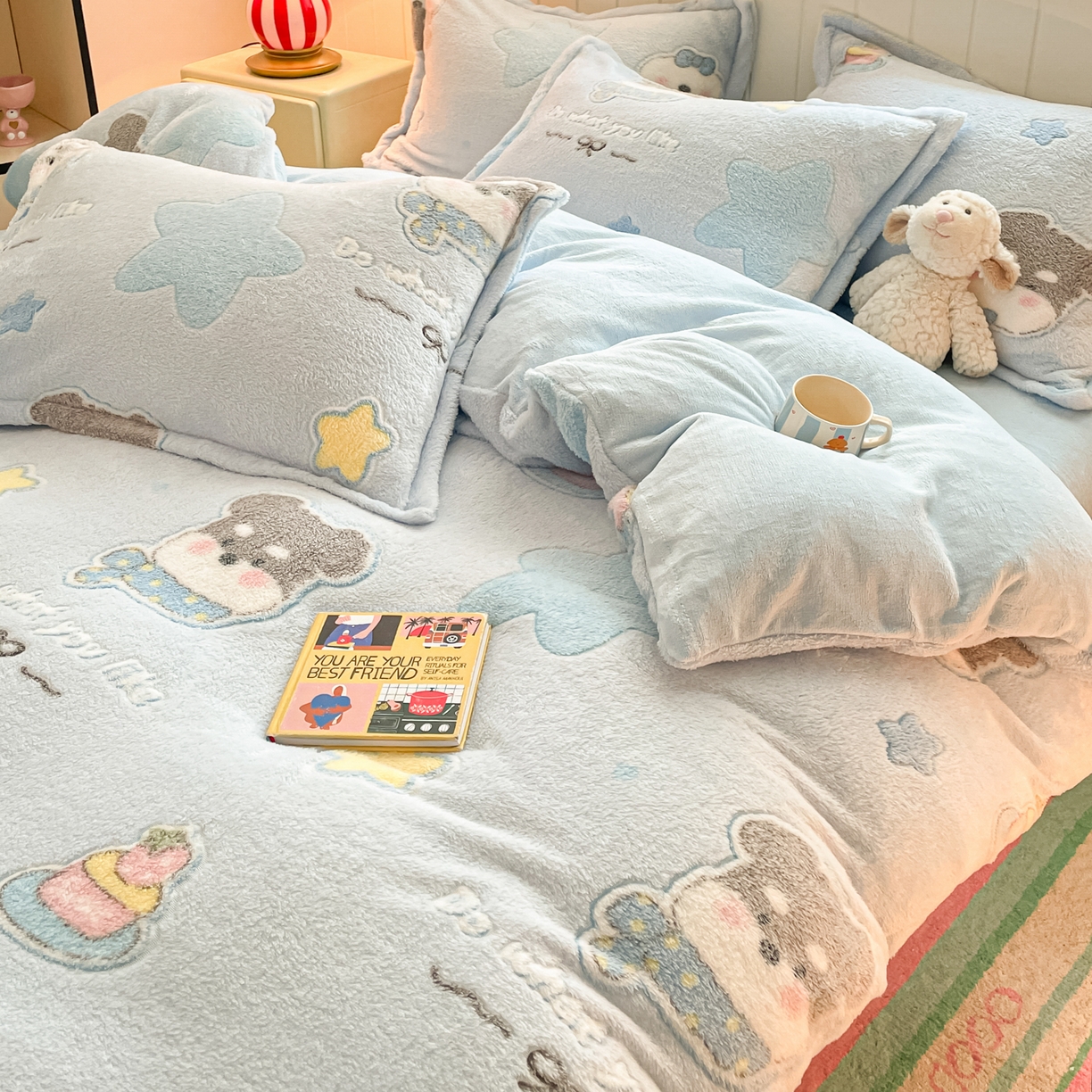 91家纺网 家纺一手货源 找家纺 沐慕 2025新款A类200g加厚雪花绒180g牛奶绒四件套 雪纳瑞