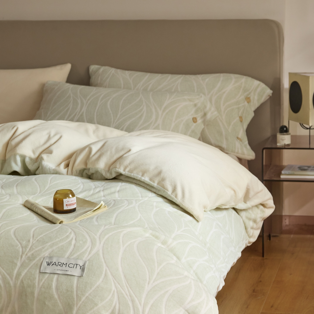 吾诺家居 吾诺 纽扣式雕花牛奶绒四件套-曲线系列 烂花四件套纽扣款 曲线白