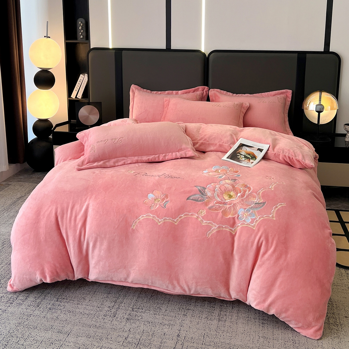 91家纺网 家纺一手货源 找家纺 居易简 2025新款亲肤刺绣款牛奶绒四件套-花晨月夕 花晨月夕-豆沙