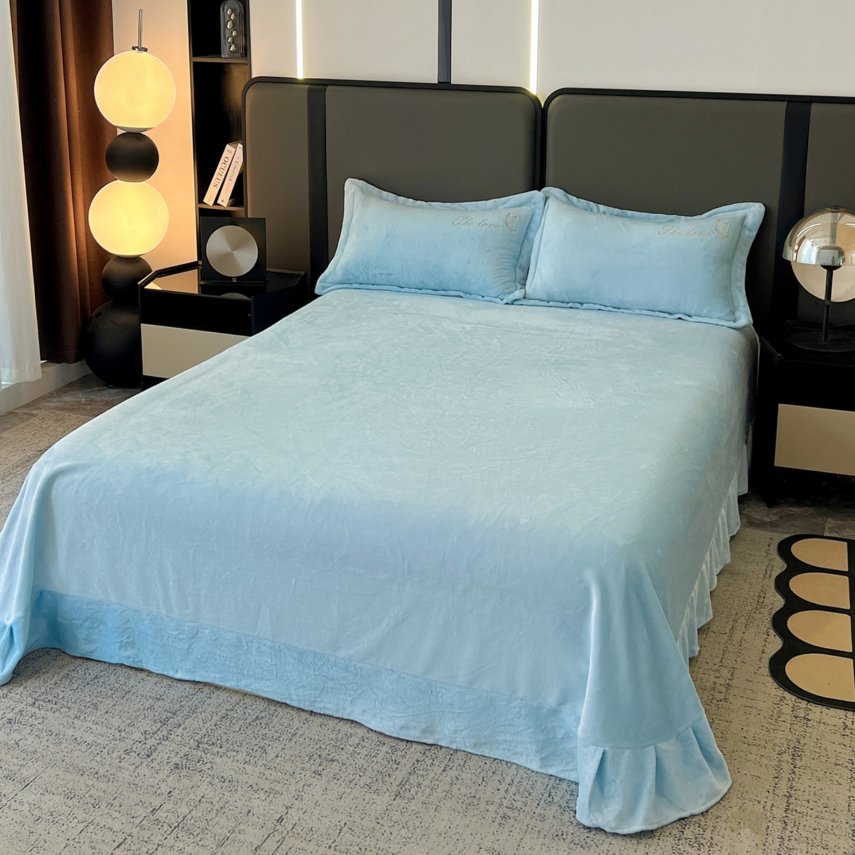 91家纺网 家纺一手货源 找家纺 居易简 2025新款亲肤刺绣款牛奶绒四件套-花晨月夕 花晨月夕-天蓝