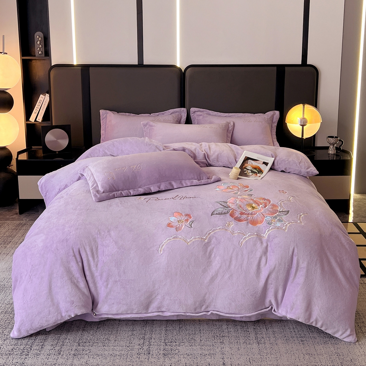 91家纺网 家纺一手货源 找家纺 居易简 2025新款亲肤刺绣款牛奶绒四件套-花晨月夕 花晨月夕-魅紫