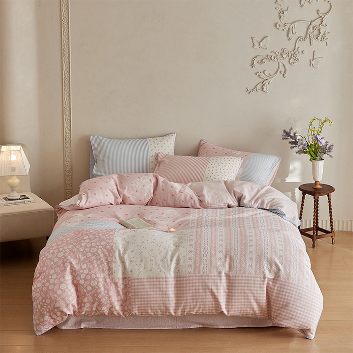 风向标家纺 2025新款A类全棉双层纱四件套-云羽织梦系列 云羽织梦-雾粉