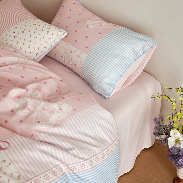 91家纺网 家纺一手货源 找家纺 风向标家纺 2025新款A类全棉双层纱四件套-云羽织梦系列 云羽织梦-雾粉