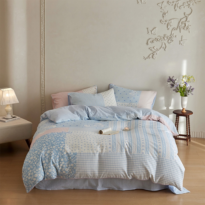 （总）风向标家纺 2025新款A类全棉双层纱四件套-云羽织梦系列