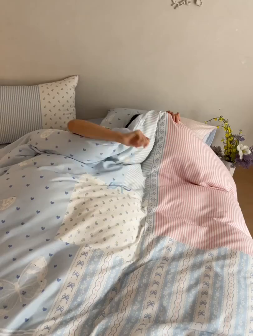 91家纺网 家纺一手货源 找家纺 风向标家纺 2025新款A类全棉双层纱四件套-云羽织梦系列 云羽织梦-水蓝