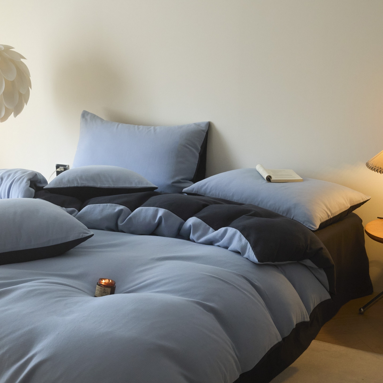 91家纺网 家纺一手货源 找家纺 小叮当家纺仓储工厂店 2025新款提供买家秀爆款花型不断货60s水洗提花全棉纯棉磨毛四件套 星蓝+玛瑙灰