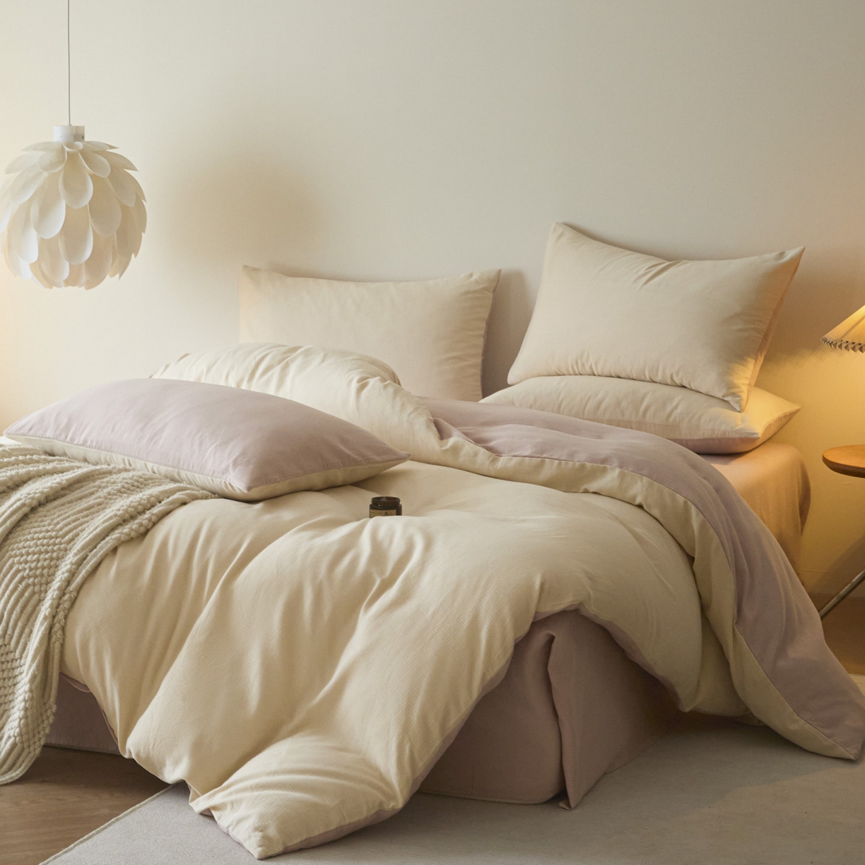 91家纺网 家纺一手货源 找家纺 小叮当家纺仓储工厂店 2025新款提供买家秀爆款花型不断货60s水洗提花全棉纯棉磨毛四件套 米杏色+芭蕾粉