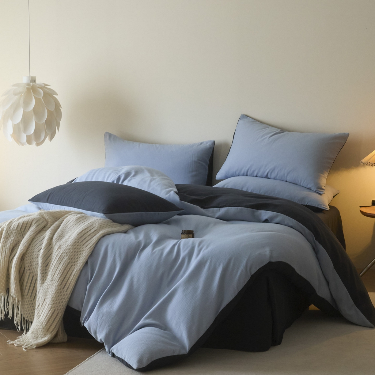 91家纺网 家纺一手货源 找家纺 小叮当家纺仓储工厂店 2025新款提供买家秀爆款花型不断货60s水洗提花全棉纯棉磨毛四件套 星蓝+玛瑙灰