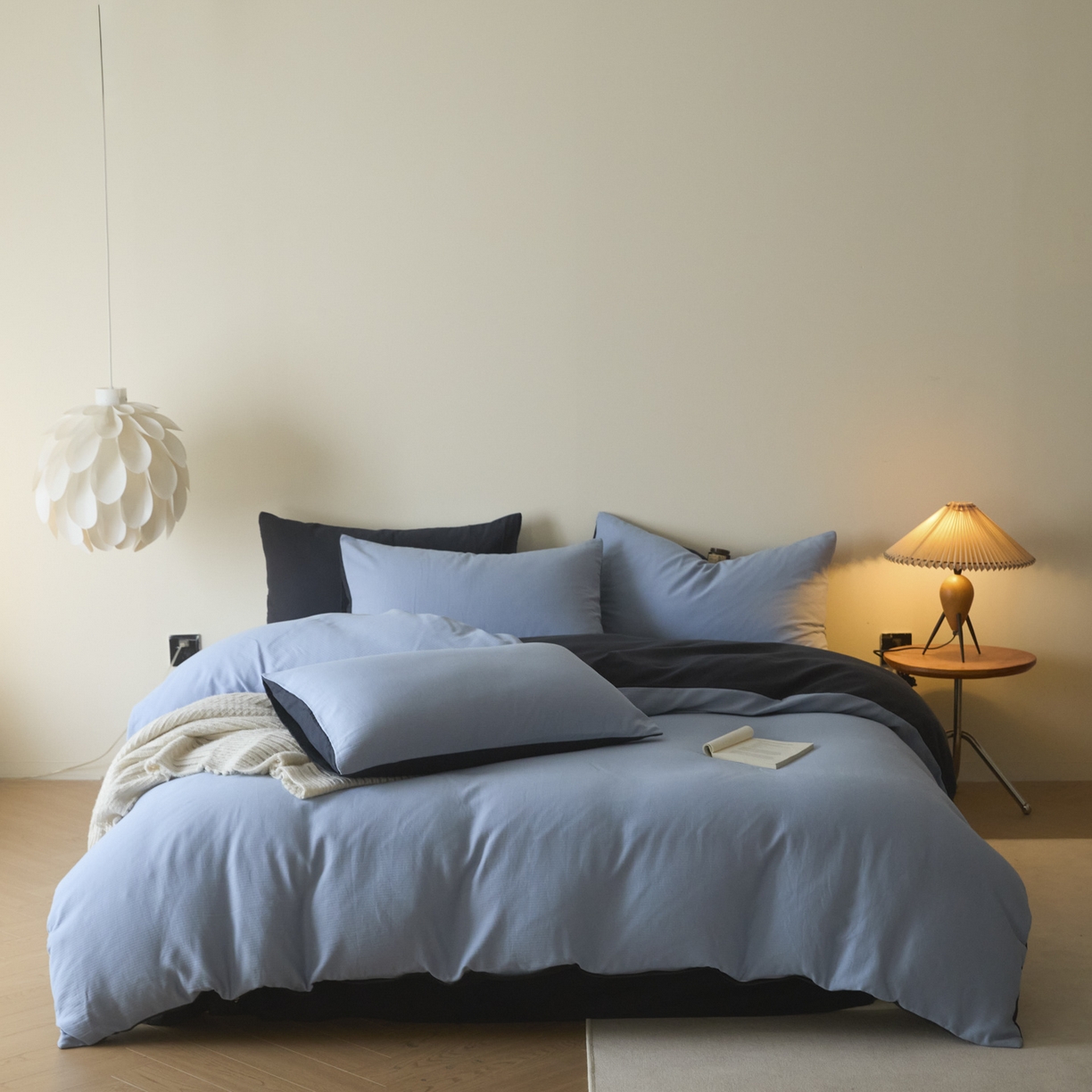 91家纺网 家纺一手货源 找家纺 小叮当家纺仓储工厂店 2025新款提供买家秀爆款花型不断货60s水洗提花全棉纯棉磨毛四件套 星蓝+玛瑙灰