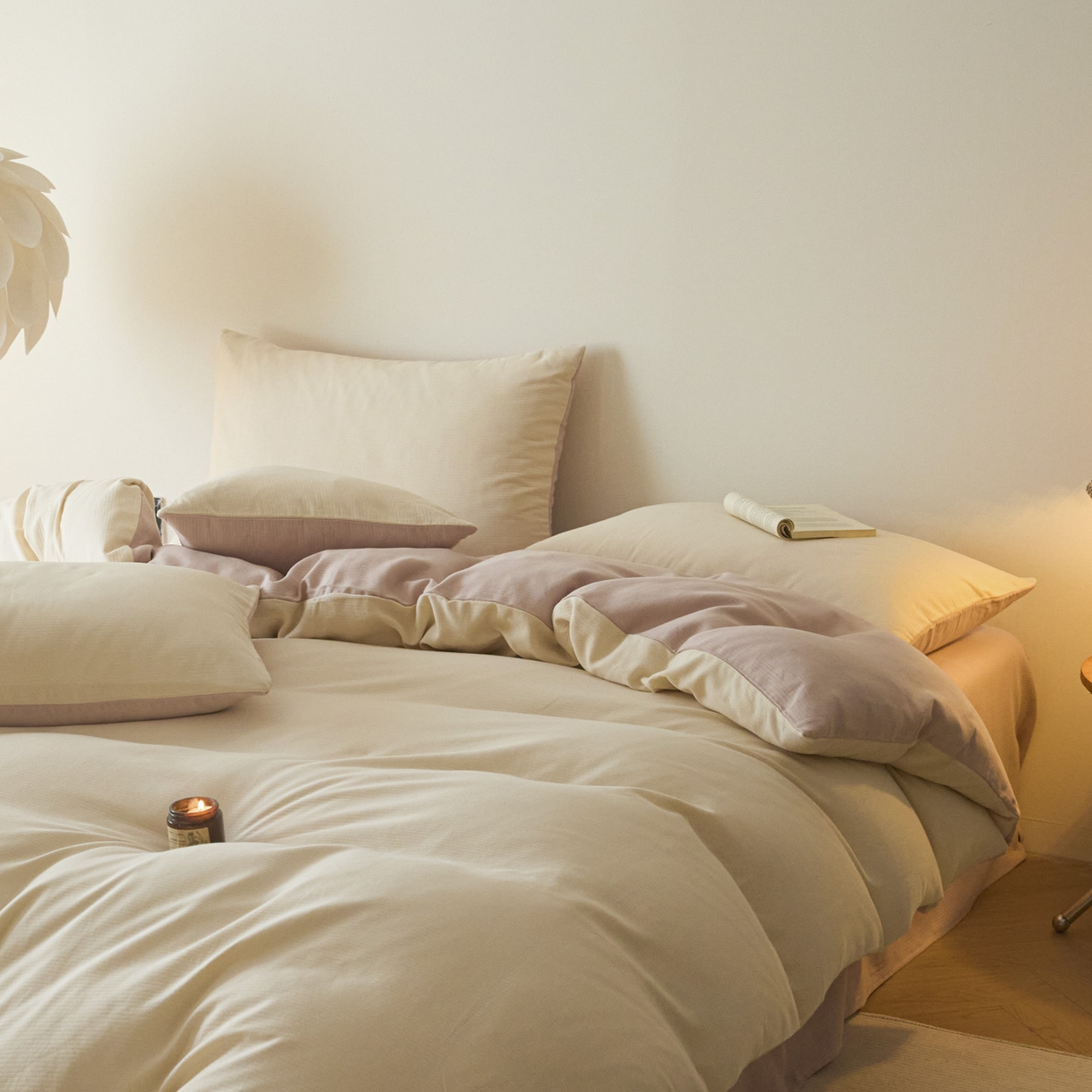 91家纺网 家纺一手货源 找家纺 小叮当家纺仓储工厂店 2025新款提供买家秀爆款花型不断货60s水洗提花全棉纯棉磨毛四件套 米杏色+芭蕾粉