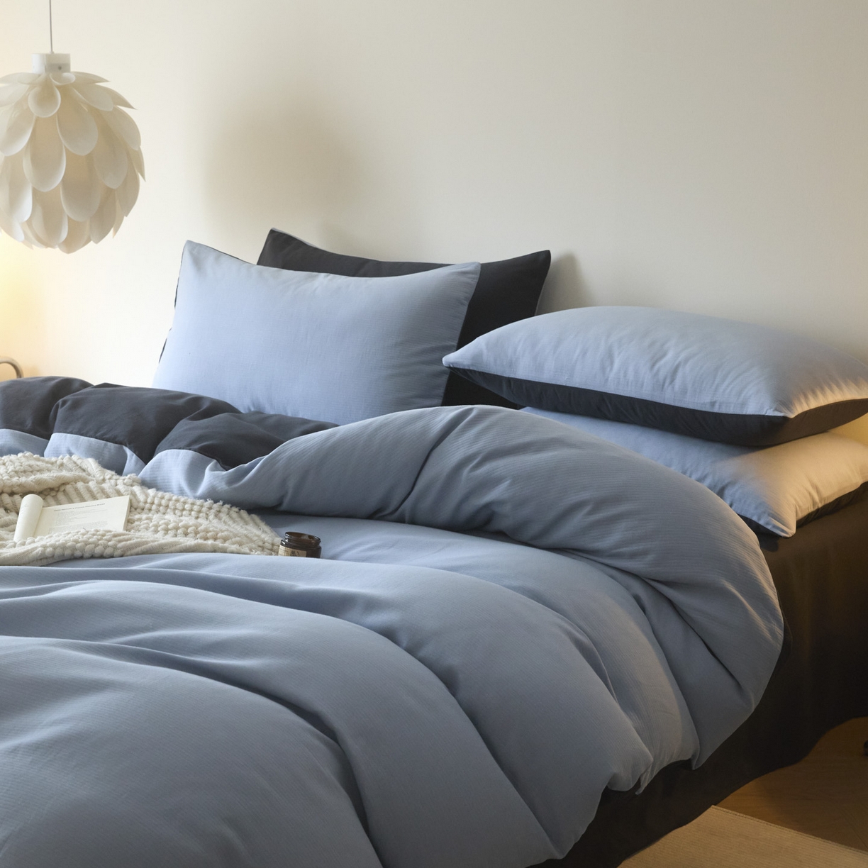 91家纺网 家纺一手货源 找家纺 小叮当家纺仓储工厂店 2025新款提供买家秀爆款花型不断货60s水洗提花全棉纯棉磨毛四件套 星蓝+玛瑙灰